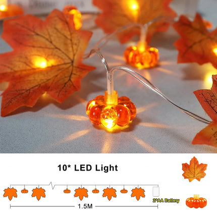Pumpkin Maple Leaf String Lights Artificial Autumn Leaves LED Light String Fall Decor for Home Party Halloween Thanksgiving