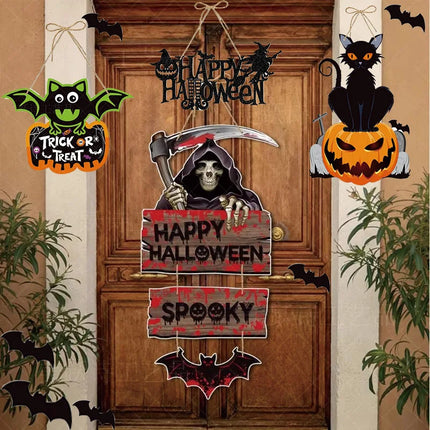 Halloween Party Decorations Pumpkin Ghost Bat Cat Door Hangings Ornament Pendant Hanging Decor for Kids Halloween Party Supplies