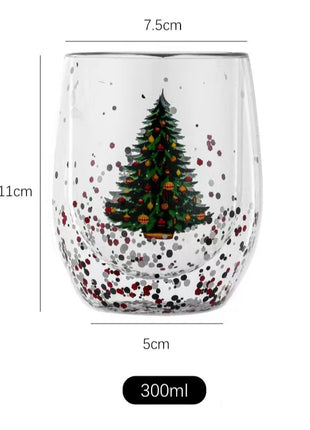Tazza di vetro a doppia parete di Natale, regalo di Natale, stella-albero, pupazzo di neve, resistente al calore, per uso domestico, succo di latte, birra, tazza da tè, tazza da caffè - riparo82