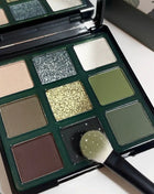 Smoked Eye Design With Olive Green And Pearl Sequins 9 Color Band Mirror Eye Shadow Palette Olive Green Eye Shadow Palette New - Riparo82