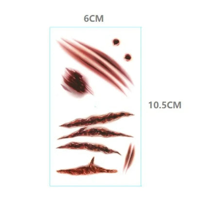 10pcs Halloween Bloody Wound Tattoo Stickers Trick Scary Waterproof Temporary Tattoo DIY Fake Tattoo Halloween Party Decoration