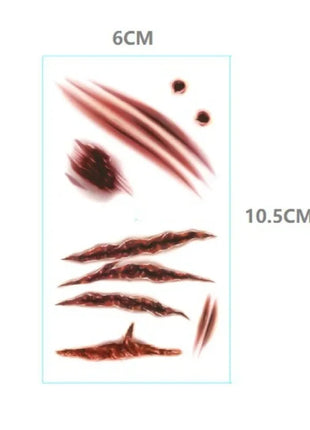 10pcs Halloween Bloody Wound Tattoo Stickers Trick Scary Waterproof Temporary Tattoo DIY Fake Tattoo Halloween Party Decoration - Riparo82