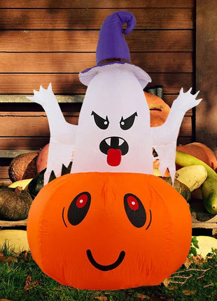 Halloween 1.5m Inflatable Luminous Decoration White Ghost Hat Pumpkin Built-in LED Light Ghost Christmas Outdoor Indoor Ornament - Riparo82