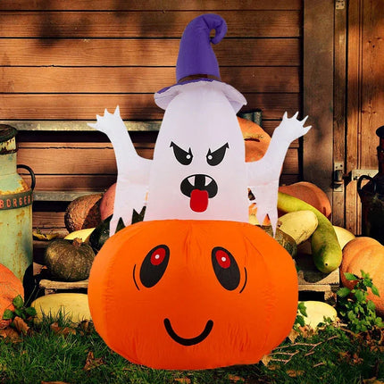 Halloween 1.5m Inflatable Luminous Decoration White Ghost Hat Pumpkin Built-in LED Light Ghost Christmas Outdoor Indoor Ornament