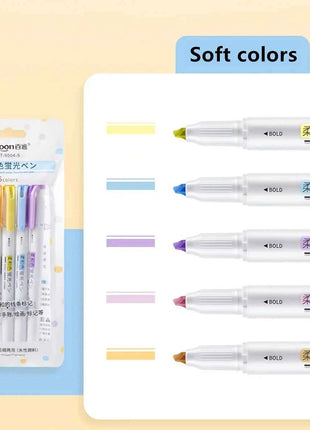 5 Colors Double Headed Highlighter Pen Set Fluorescent Drawing Markers Highlighters Pens Art Japanese Cute Pastel Stationery