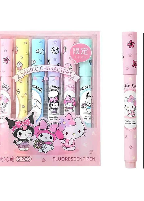 6Pcs/Set Kawaii Highlighter Set Pastel Colors Fluorescent Marker Pen Cute Soft Tip Highlighters for Student School Office Supply