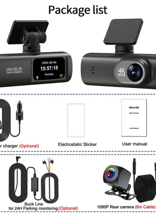 Dash Cam 4K UHD for Car Camera Front Rear Dual Lens With GPS WiFi 24h Parking Mode Night Vision Car DVR Video Registrator - Riparo82