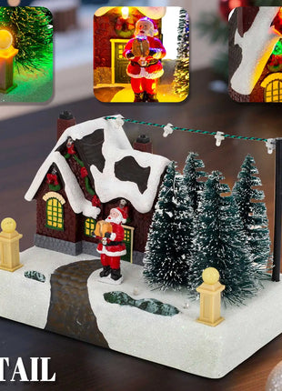 Scena del villaggio di Natale Edificio da collezione con luci Alberi Babbo Natale Città di neve Decorazione del paesaggio Camino da scrivania per la casa delle vacanze