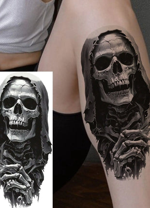 1 Sheet Full Arm Evil Witch Vampire Temporary Tattoos Sleeve Halloween Scary Skull Tatoo Waterproof Horrible Fake Tattoo Sticker - Riparo82