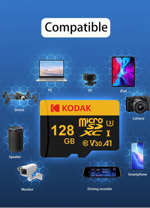 KODAK Scheda di memoria Micro SD 64 GB TF Flash 32 GB Class10 Schede SD 128 GB 256 GB 512 GB U3 V30 A1 Scheda di archiviazione per telecamera per auto PC Telefono