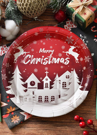 Piatti di buon Natale Babbo Natale Albero di Natale alce Piatti di carta rotondi usa e getta da 9 pollici Forniture per feste di Natale Decorazioni da tavola - riparo82