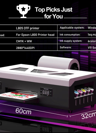 Stampante A3 DTF/Stampante A3 XP600 DTF/Stampante A4 L805 DTF Macchina da stampa per magliette per stampante a trasferimento diretto in legno metallico