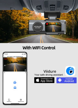 Dash Cam 4K UHD Recording Car Camera DVR Night Vision Video Recorder Built-In Wi-Fi Support GPS 24H Parking - Riparo82