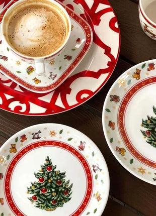 Set di piatti natalizi in ceramica ad alta temperatura, albero di Natale, piatto per cibo occidentale, bella tazza da caffè, ciotola, set natalizio di varietà ricca - riparo82