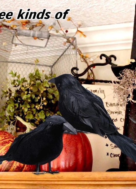 6PCS Black Feather Crow Halloween Props Mock Crow Spooky Feather Decoration Props Halloween Party Scary Animal Horror Props - Riparo82