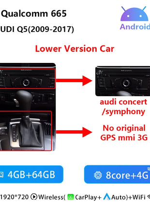 10.25Snapdragon 665 Wireless Carplay AutoRadio Android 14 For Audi Q5 2009-2016 Stereo Screen GPS Navigation Multimedia HeadUnit - Riparo82