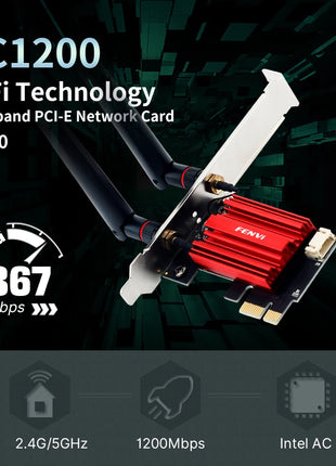 FENVI WiFi 5 PCIE Adattatore WiFi AC1200 Scheda di rete wireless Dual Band 2.4G/5GHz 802.11AC per Bluetooth 4.0 Desktop Windows 10/11 - Riparo82