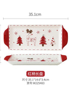 Piatto in ceramica per albero di Natale in rilievo nordico Piatto rettangolare creativo Stoviglie in porcellana Decorazioni natalizie Utensili da cucina per la casa - riparo82