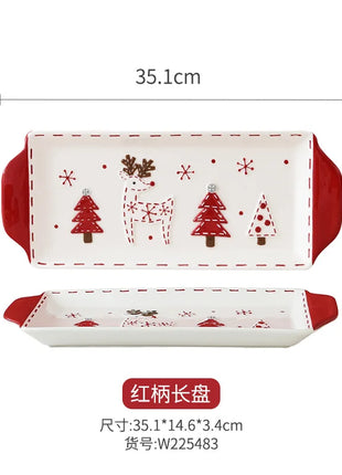 Piatto in ceramica per albero di Natale in rilievo nordico Piatto rettangolare creativo Stoviglie in porcellana Decorazioni natalizie Utensili da cucina per la casa - riparo82