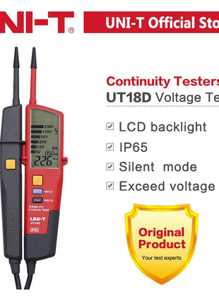 UNI-T Voltage Testers UT18C UT18D UT15C Phase Sequence Continuity Voltage Detector LCD Display Auto Range IP65 Waterproof Meter