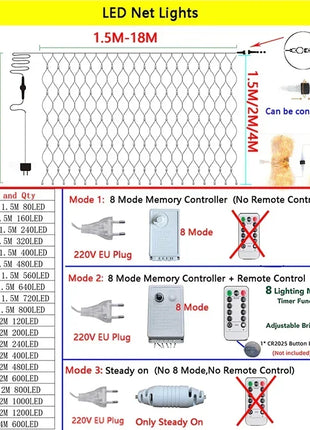 1.5M-18M LED Net Mesh Fata Luci Stringa Tenda Ghirlanda Esterna Impermeabile Per Albero Di Natale Festa Giardino Decorazione di Nozze