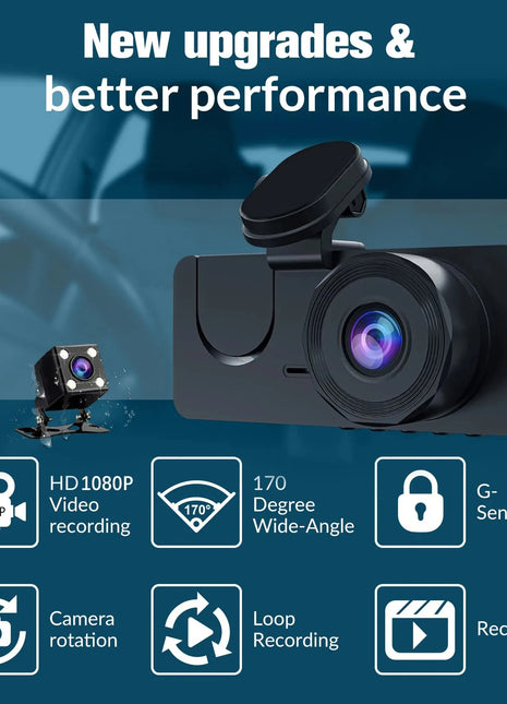 Dash Cam for Cars Camera HD 1080P Video Recorder Dashcam DVR Black Box Dual Lens DVR with Rear View Camera for Vehicle - Riparo82