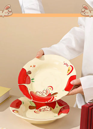 Set di stoviglie natalizie in ceramica, design simpatico cartone animato con mela, piatti da cena occidentali a tema festa, per piatti da dessert per torte, decorazioni per la casa - riparo82