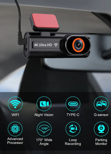 Ultra HD 4K Car Front Dash Cam Mini WIFI DVR Black Box Room With 24H Parking Monitor Night Vision,GPS/Rear View Camera Optional - Riparo82
