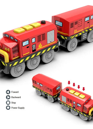 Treno elettrico magnetico per bambini Locomotiva per auto Slot per binario in legno Ferrovia pressofusa con due carrelli Regalo giocattolo in legno - riparo82