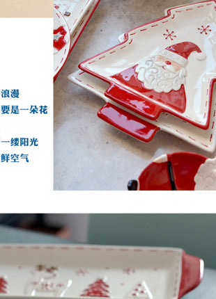 2025 Nuovo set di posate in ceramica dipinta a mano di Natale Piatto da bistecca di Natale carino Piatto piatto colorato sottosmalto in rilievo - riparo82