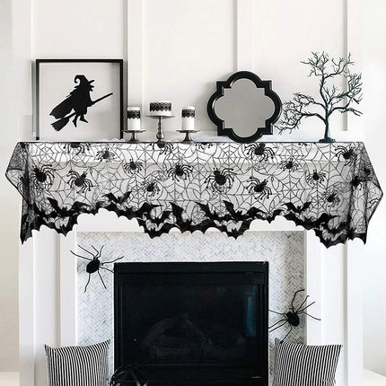 Halloween Decoration Black Spider Web Tablecloth Lace Table Runner Fireplace Cover Halloween Party Home Decor Haunted House Prop