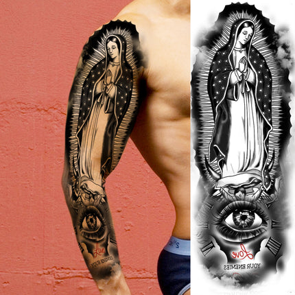 1 Sheet Full Arm Evil Witch Vampire Temporary Tattoos Sleeve Halloween Scary Skull Tatoo Waterproof Horrible Fake Tattoo Sticker