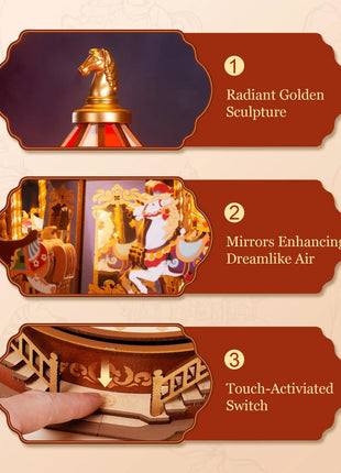 Robotime Rolife Carosello classico Carillon Facile da montare Puzzle in legno 3D Design mobile con regali di Natale leggeri per la famiglia - riparo82