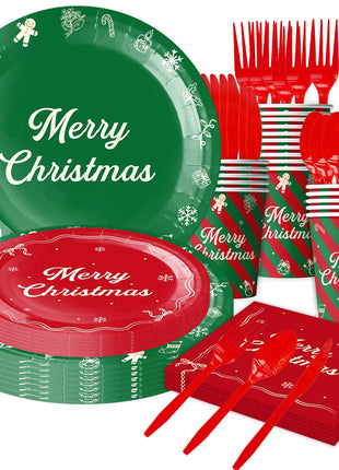 Stoviglie usa e getta a tema natalizio Piatti di carta rosso verde Tazze Tovaglioli Tovaglia Forniture per decorazioni per feste di buon Natale - riparo82