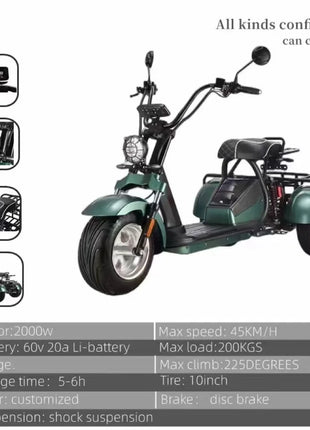 Clark is hot selling 10 Inch Fat Tire Trike Electric Vehicles Three Wheel Electric Scooter Citycoco 2000W 3 Wheels Electrical Mo - Riparo82