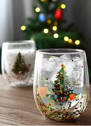 Tazza di vetro a doppia parete di Natale, regalo di Natale, stella-albero, pupazzo di neve, resistente al calore, per uso domestico, succo di latte, birra, tazza da tè, tazza da caffè - riparo82
