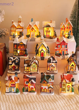 {Summer2}Mini LED Villaggio di Natale Artigianato in resina Edifici di case di neve Luce a LED Decorazione per interni domestici fai da te Regali di Natale