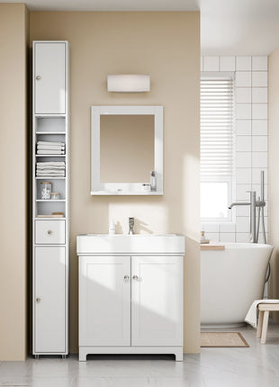 SoBuy BZR34-II Armadio alto da bagno Armadio da bagno con raggi in legno massello regolabili Mobili da bagno salvaspazio