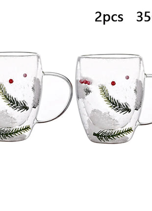 Tazze di vetro a doppia parete natalizie da 250/350 ml Set di 2 tazze per caffè espresso resistenti al calore Bevande al latte Tazze da caffè per regali di festa - riparo82
