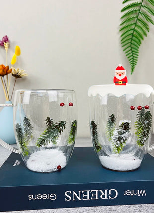 Tazze di vetro a doppia parete natalizie da 250/350 ml Set di 2 tazze per caffè espresso resistenti al calore Bevande al latte Tazze da caffè per regali di festa - riparo82