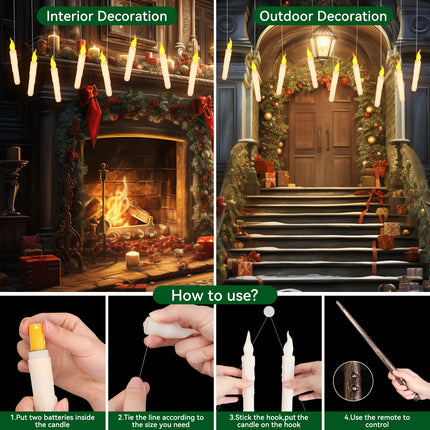 Halloween LED Floating Candles with Magic Wand Remote Battery Operated Potter Floating Candles Warm Light Home Party Decoration