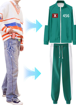 Calamari Gioco Costume Cosplay Giocatore Numero 001 230 333 456 Tuta Abiti Abiti da festa Costume da giocatore per adulti