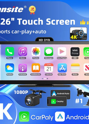 10/11.26 Inch 4K DVR Wireless CarPlay & Android Auto Dash Cam Bluetooth Audio GPS Navigation Dashboard Dual Lens Video Recorder - Riparo82