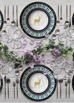 Set di stoviglie in porcellana di cervo nordico Ins per la casa, hotel, bistecche, piatti da dessert, tazze, decorazione per la disposizione degli alimenti occidentali, regalo di Natale - riparo82