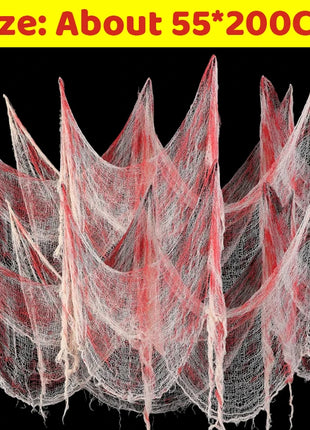 55*200cm Halloween Blood Gauze Window Doorways Wall Decoration Blood Creepy Cloth Haunted House Home Party Scary Scene Props - Riparo82