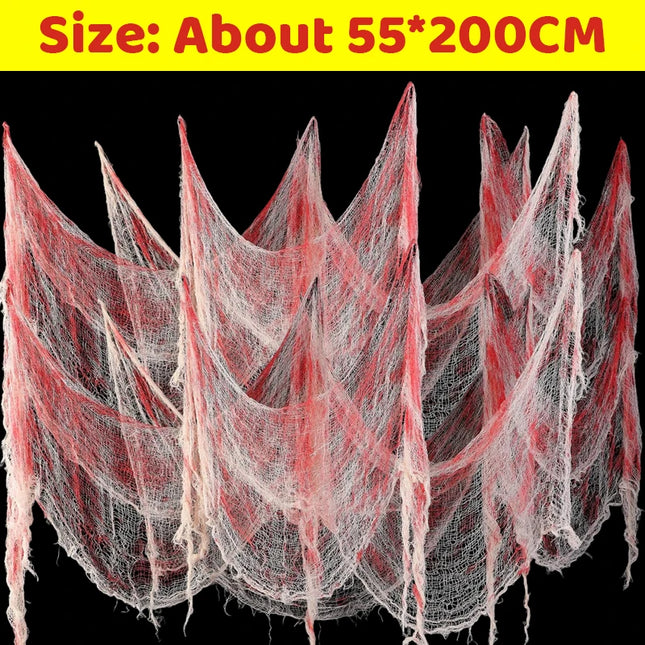 55*200cm Halloween Blood Gauze Window Doorways Wall Decoration Blood Creepy Cloth Haunted House Home Party Scary Scene Props