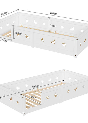 Letto per Bambini RosahqndaKids in Legno Massiccio Montessori con Protezione Anticaduta - Letto Sicuro per Bambini - Design Scandinavo