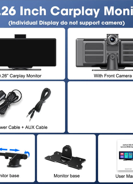 10.26'' Dash Cam 4K Car Mirror Video Player Wireless Carplay Android Auto GPS Car Monitor Multimedia Rearview Camera Dashboard - Riparo82