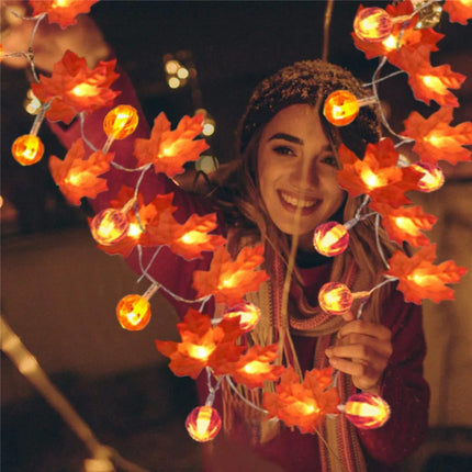 Pumpkin Maple Leaf String Lights Artificial Autumn Leaves LED Light String Fall Decor for Home Party Halloween Thanksgiving