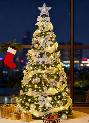 1.5M-2.25M Albero di Natale Allungabile PVC Floccato Albero di Natale Premium Denso Pino Artificiale Salvaspazio Pieghevole Ornamenti natalizi